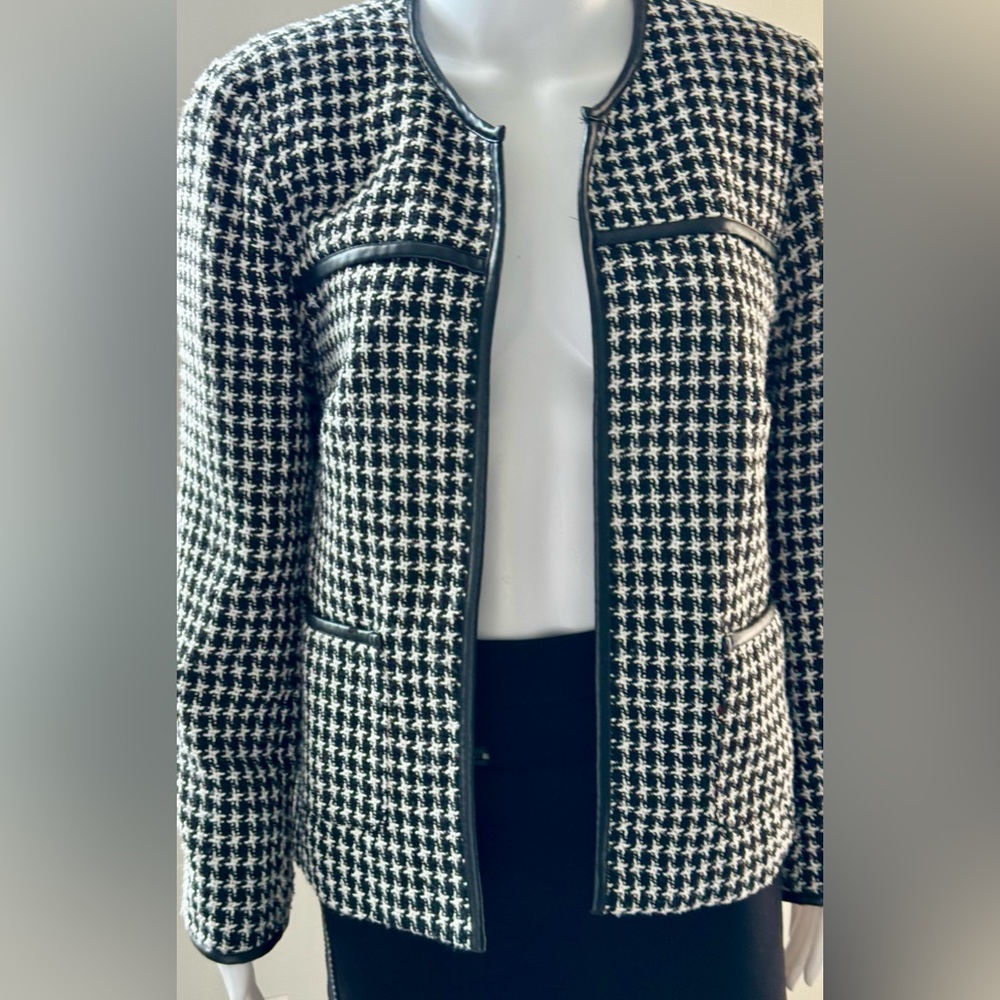 Lavender & Honey Anthropologie Black White Boucle Tweed Open Blazer Sz-M. - Picture 6 of 16